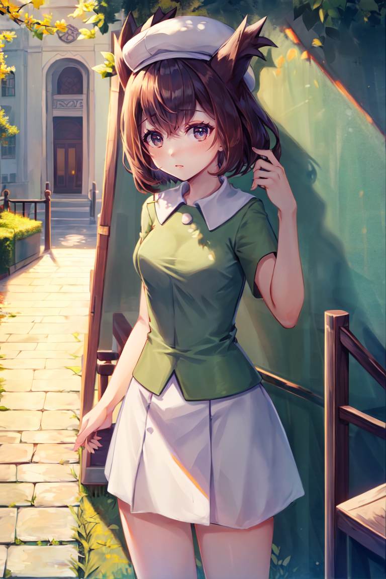 00001-4209076969-masterpiece, best_quality, 1girl, solo, bianca, park, green blouse, skirt, hat.png